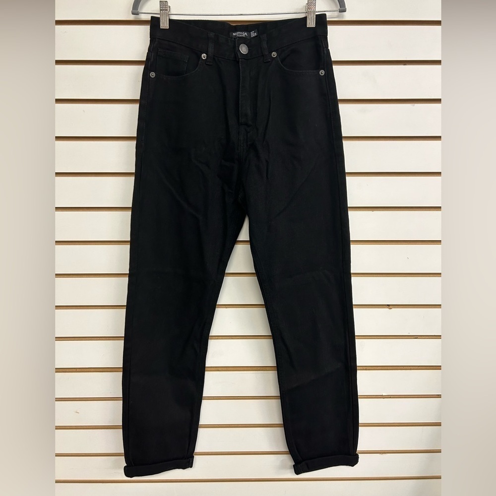Nasty Gal Organic Roll Hem‎ Mom Jeans Black NWT Size 6 100% Cotton